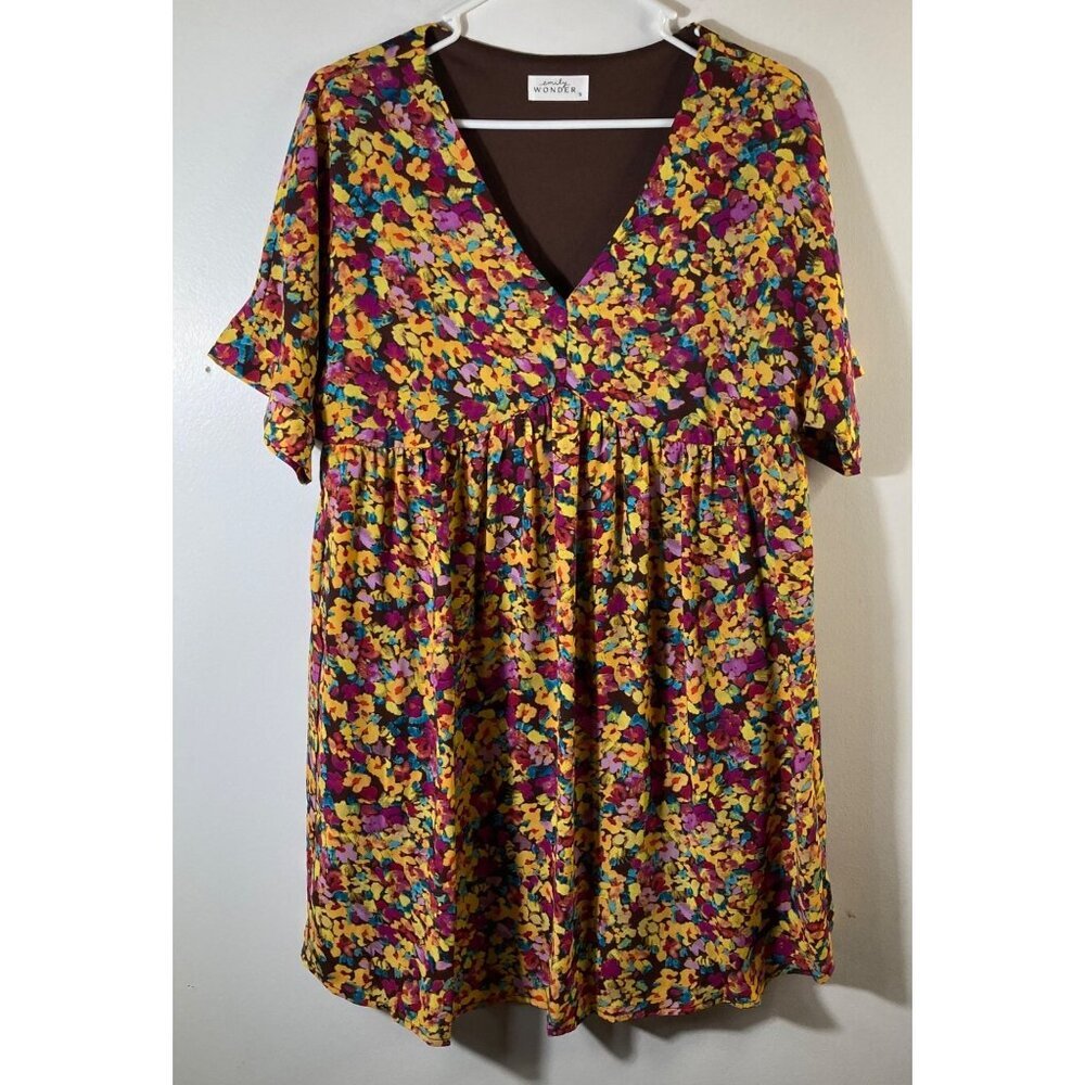 Womens Emily Wonder Floral‎ Dress V Neck Short Sleeve Knee Length Lined S